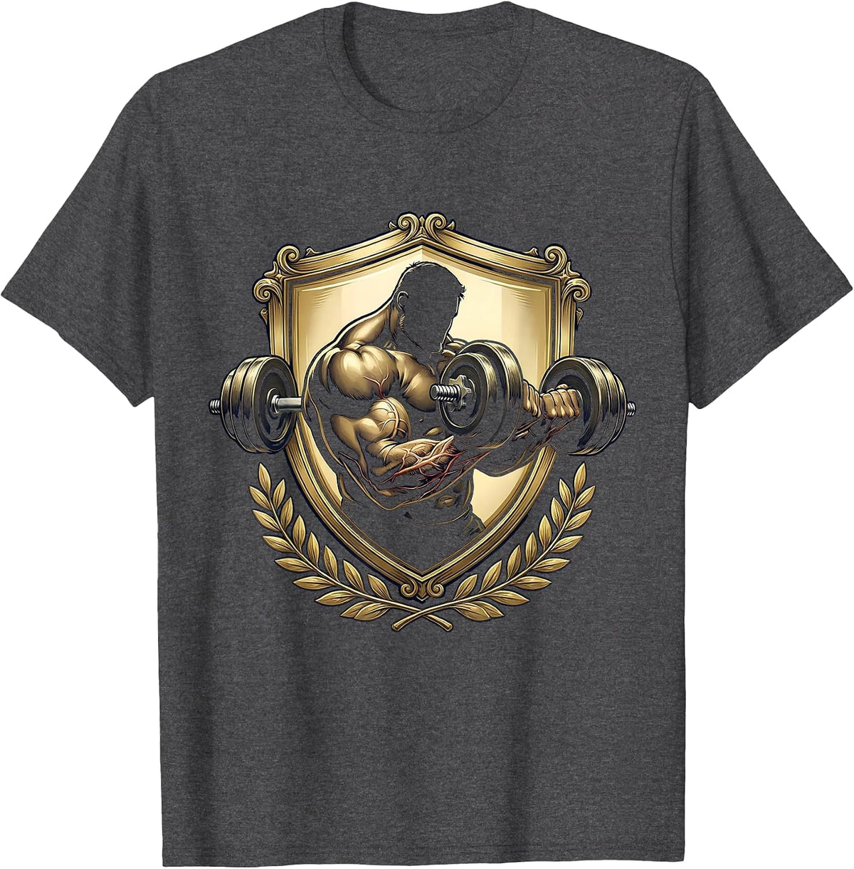 Oversized Gym Bro Dumbbell Curl Graphic Tee T-Shirt - Dark Heather Grey