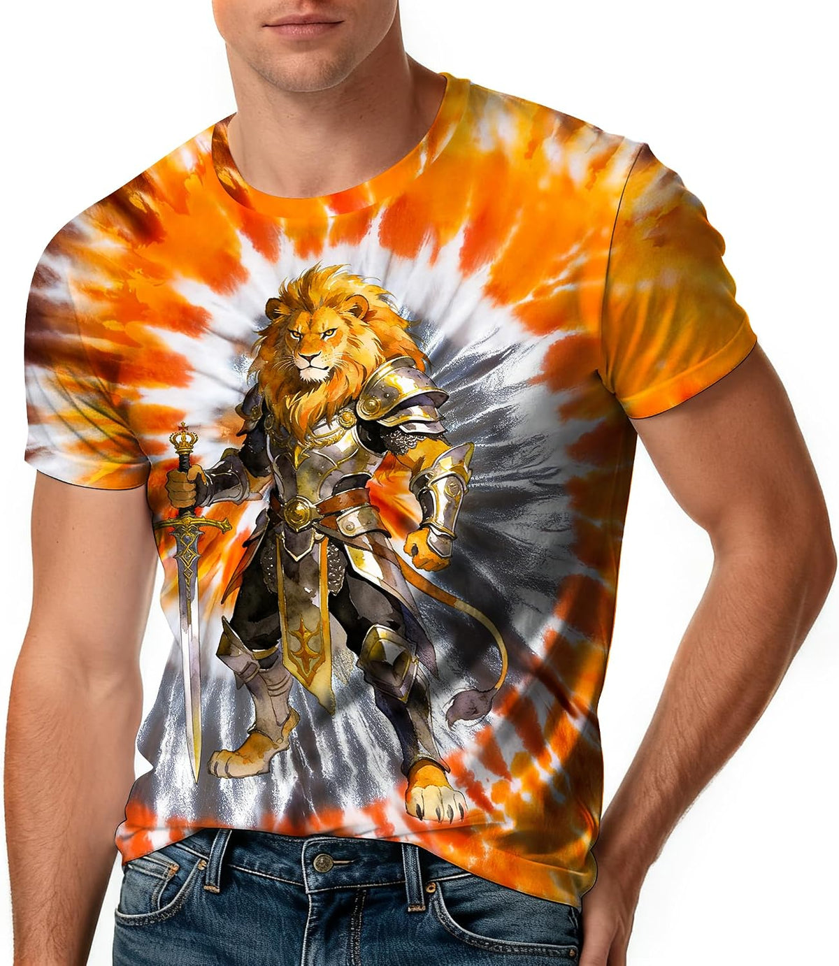 Tie Dye Shirt Mens Unisex Crewneck Short Sleeve Tshirt - Lion Knight