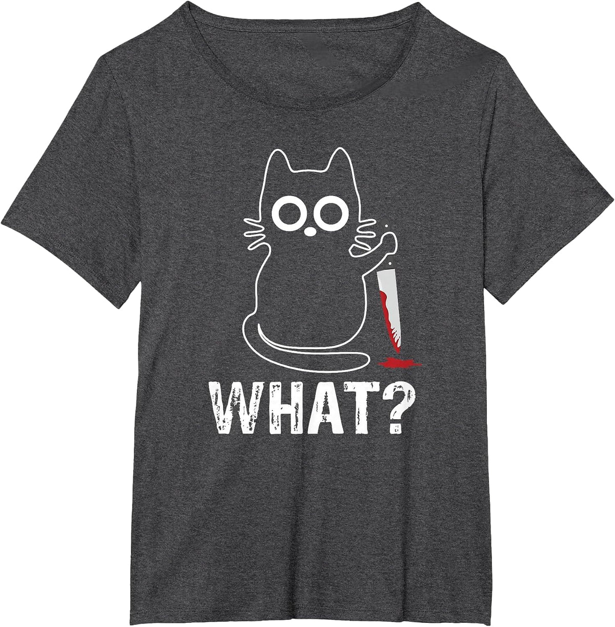 What? - Funny Cat with Knife Graphic Design T-Shirt - Dark Heather Grey