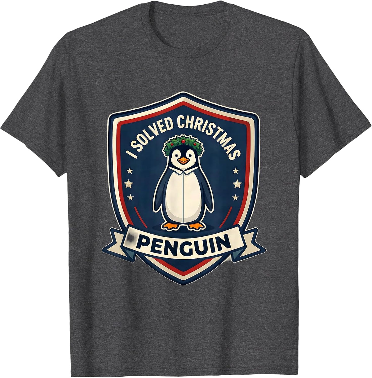 I Solved Christmas Penguin Funny Penguin Lover Christmas T-Shirt - Dark Heather Grey