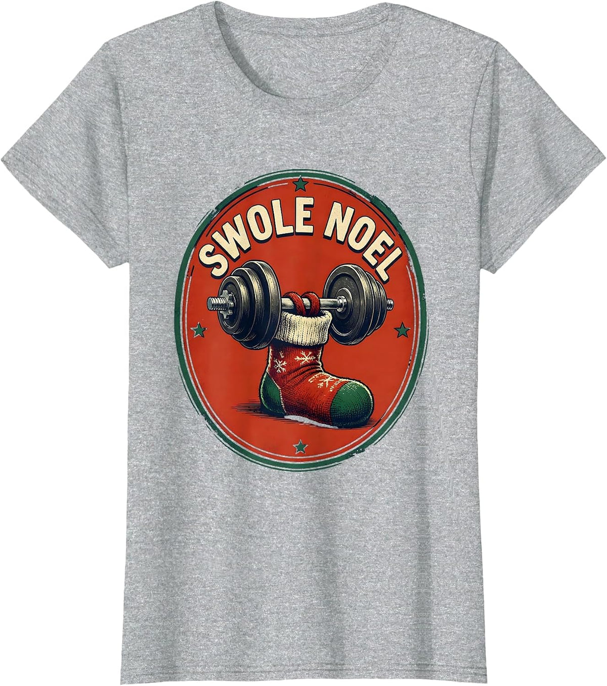 Swole Noel Funny Christmas Weightlifting Gym Workout Fitness T-Shirt - Heather Grey