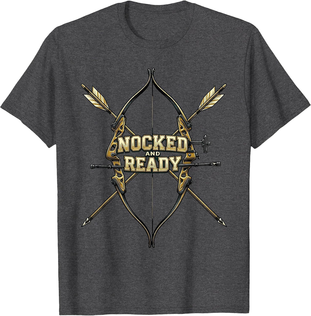 Nocked and Ready Archery Design T-Shirt - Dark Heather Grey