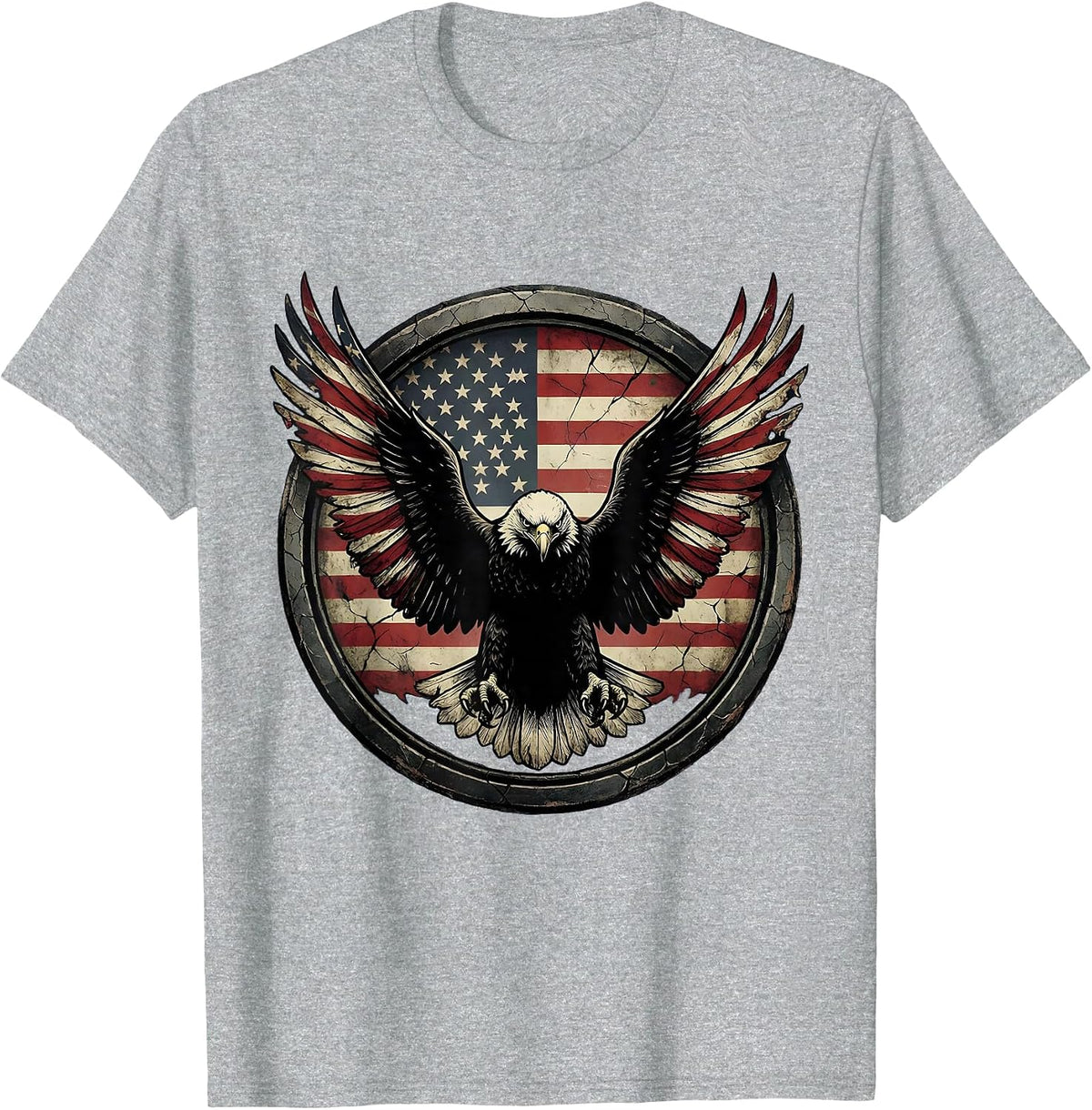 Men's American Flag Bald Eagle Wingspan Patriotic Design T-Shirt - Heather Grey