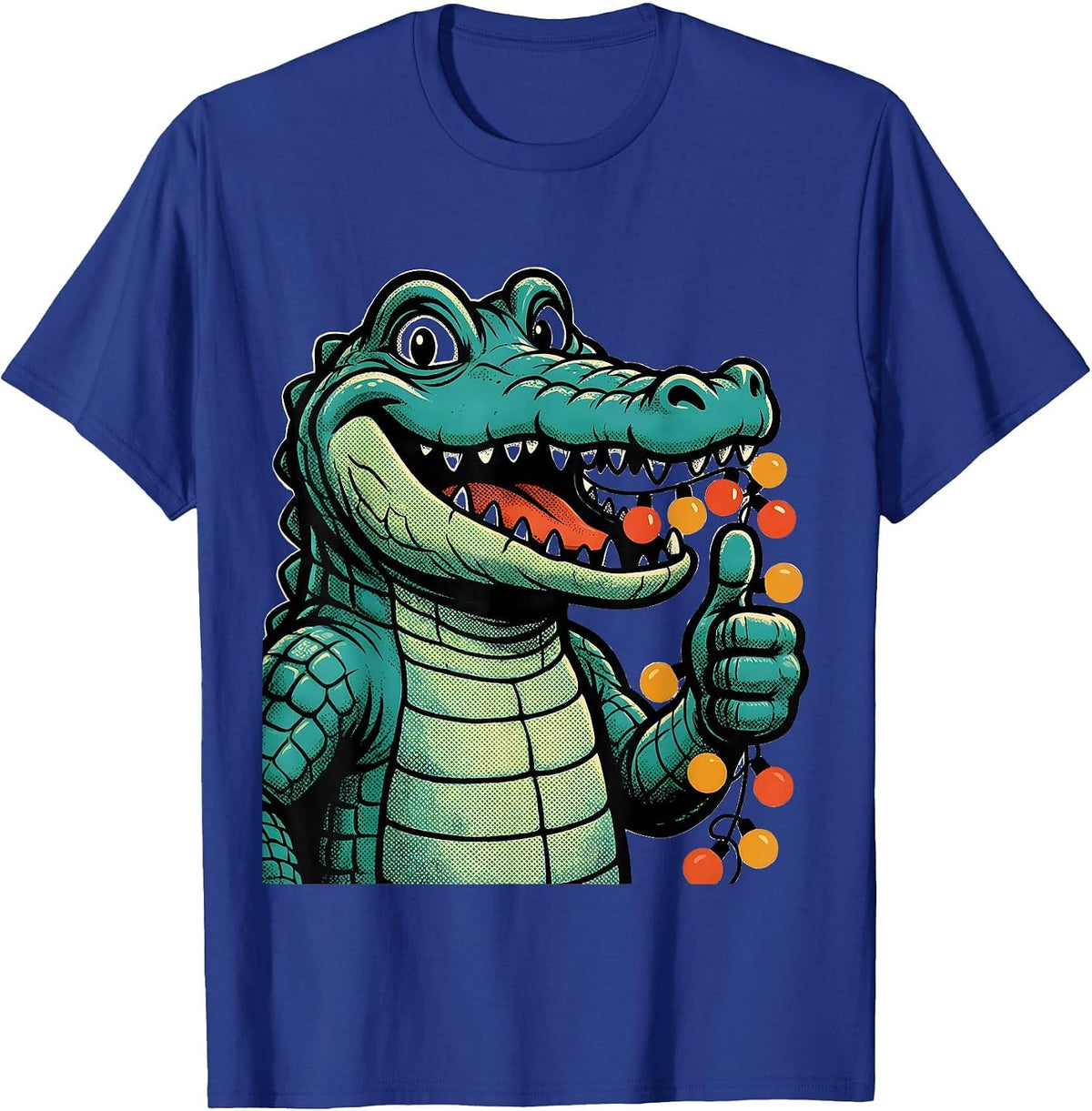 Party Animal Crocodile With String Lights Design T-Shirt - Royal Blue