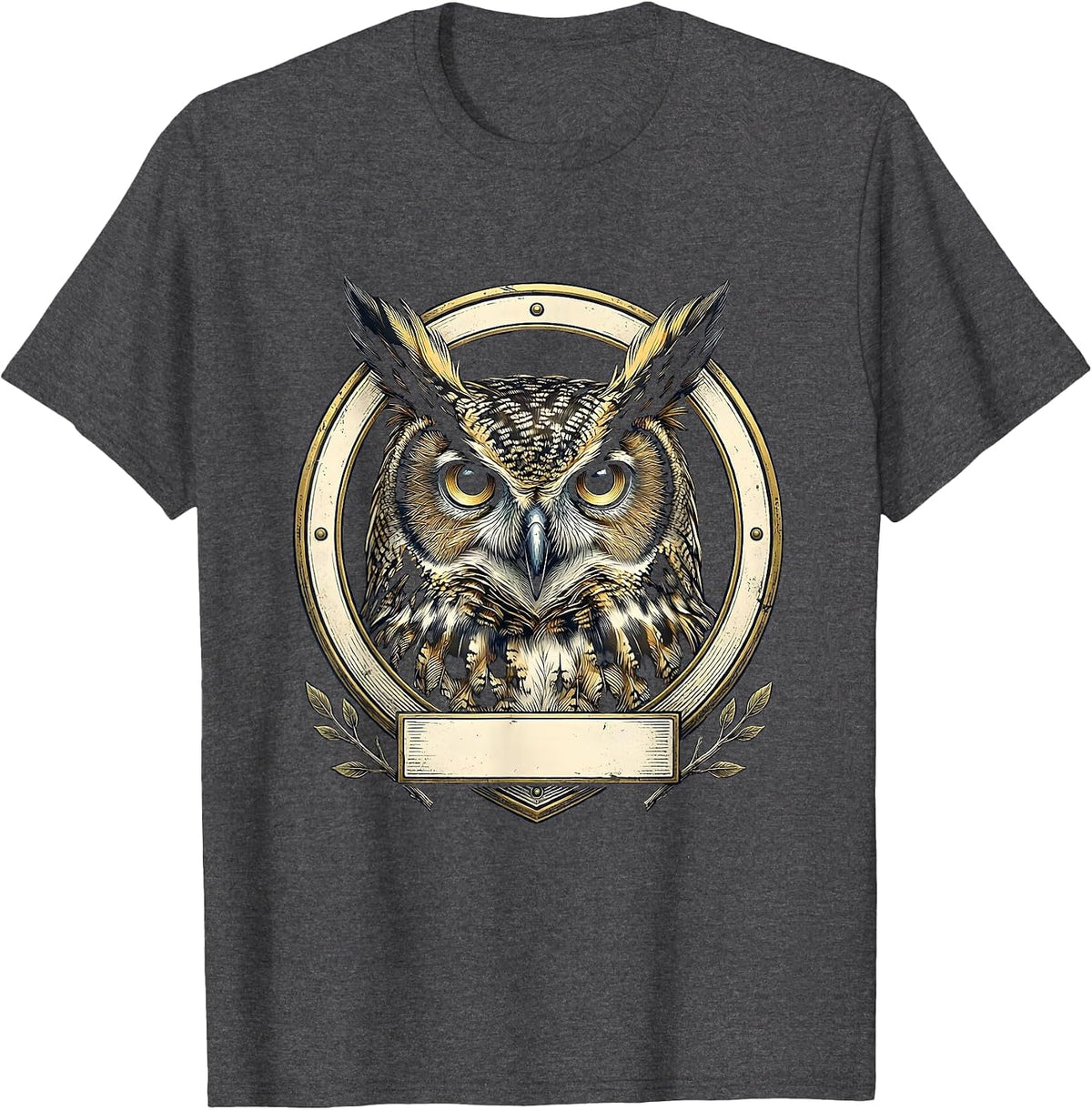 Owl Shield Badge Bird Lover Humor T-Shirt - Dark Heather Grey