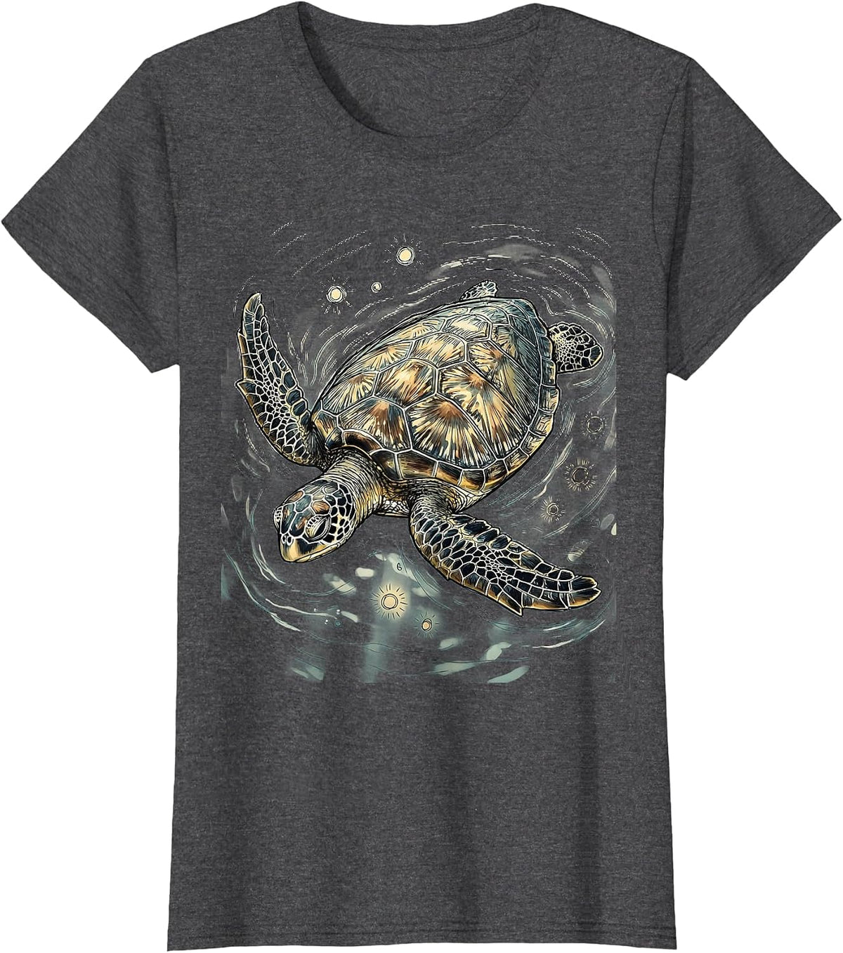 Women's Sea Turtle Sunlit Ocean Glide Graphic Tee T-Shirt - Dark Heather Grey