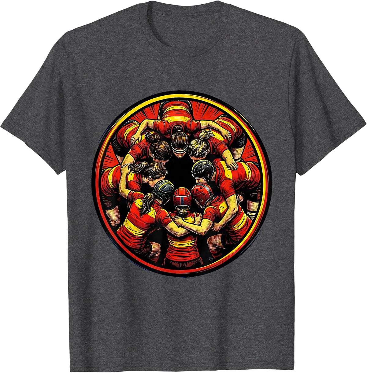 Rugby Scrum Unity Illustration Design T-Shirt - Dark Heather Grey
