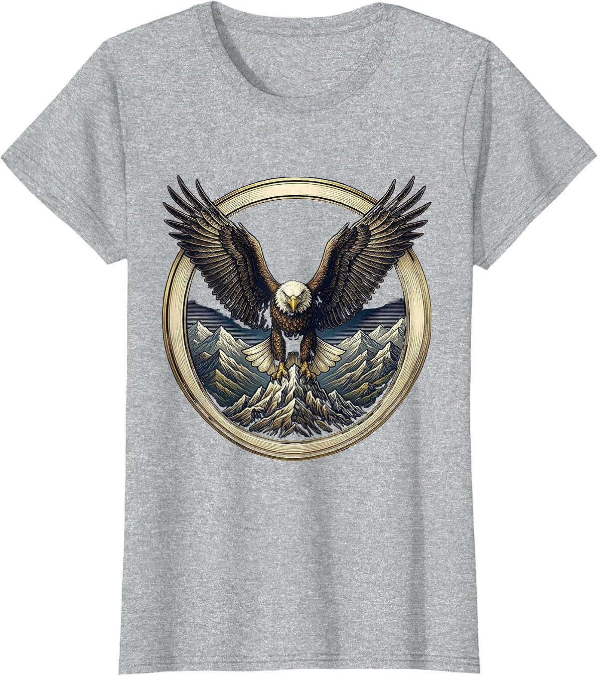 Women's True Patriot Bald Eagle Over Mountain Range T-Shirt - Heather Grey