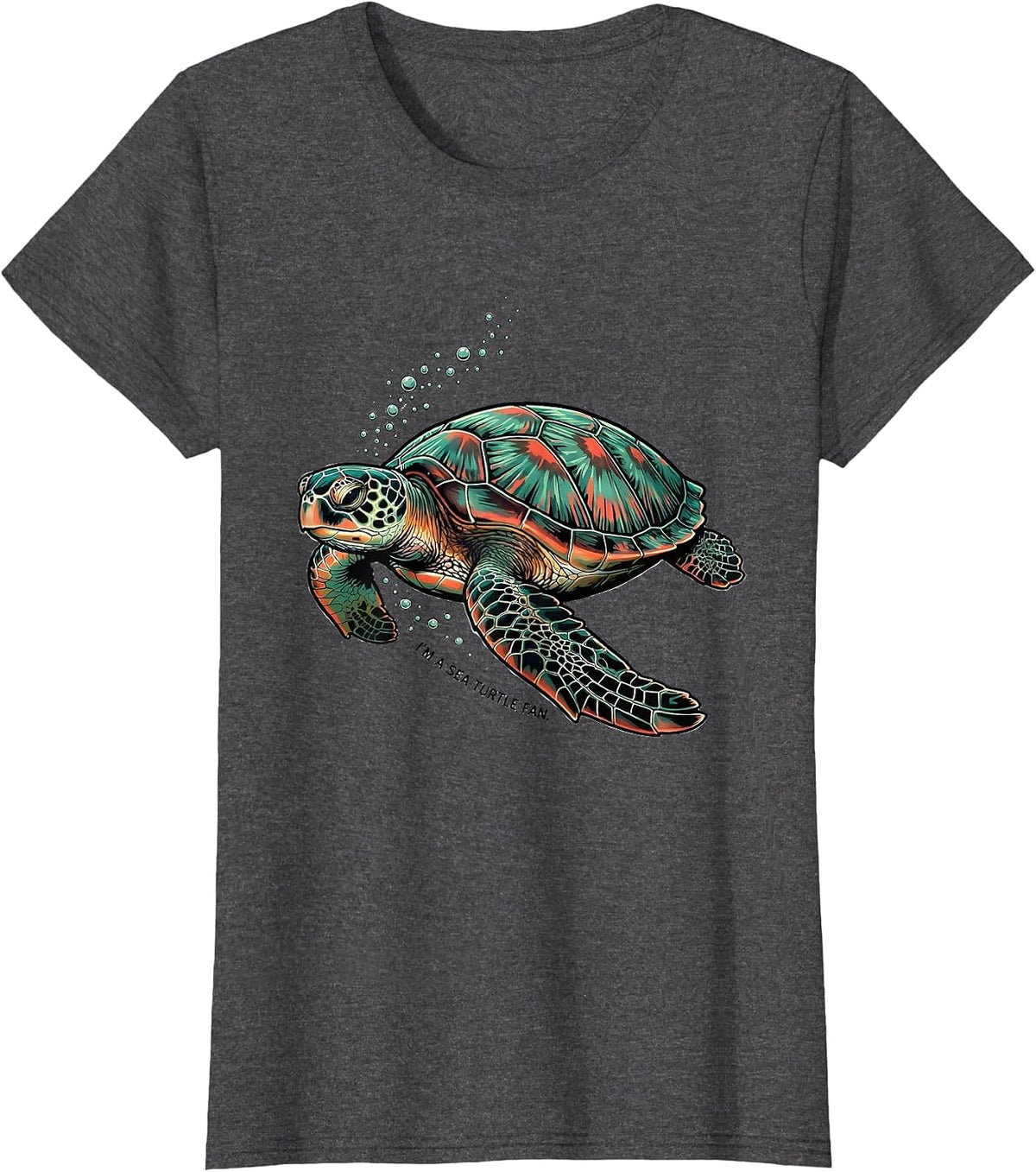 Women's I'm A Sea Turtle Fan Tattoo Ocean Animal Lover Summer Beach T-Shirt - Dark Heather Grey