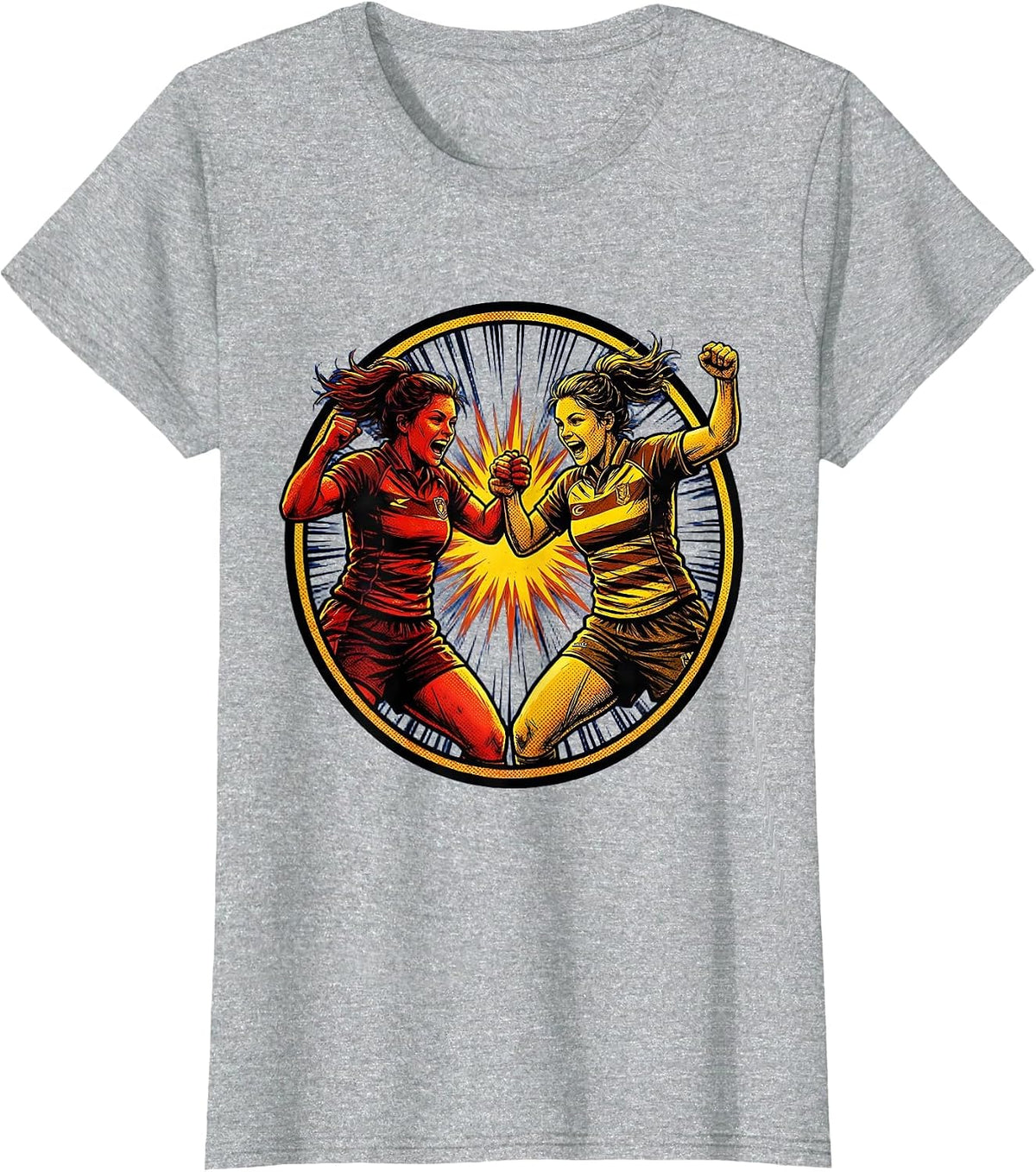 Rugby Chest Bump Celebration Graphic T-Shirt - Heather Grey
