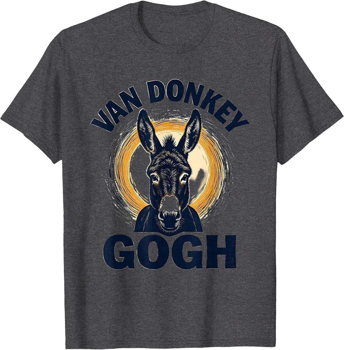 Men's Van Donkey Gogh Linocut Donkey Lover Animal Meme Humor T-Shirt - Dark Heather Grey