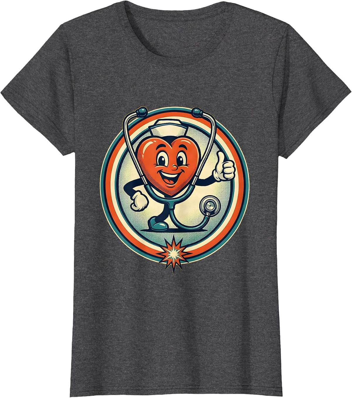 Women's School Nurse Heart Stethoscope Graphic T-Shirt - Dark Heather Grey