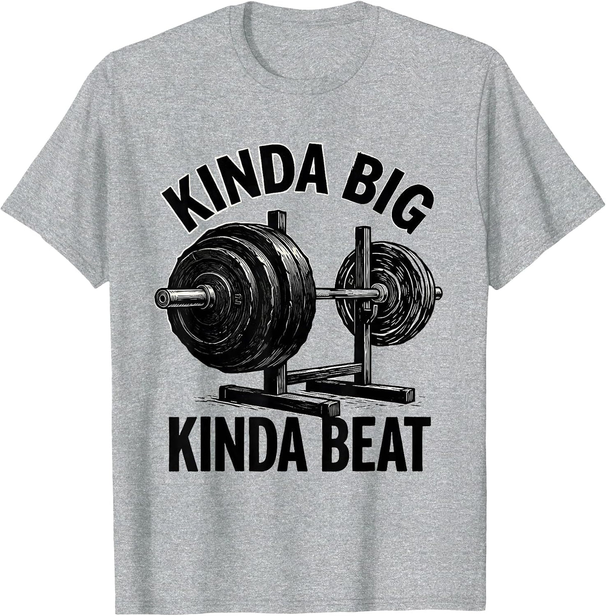 Men's Kinda Big Kinda Beat Linocut Gym Workout Humor Weightlifting T-Shirt - Heather Grey