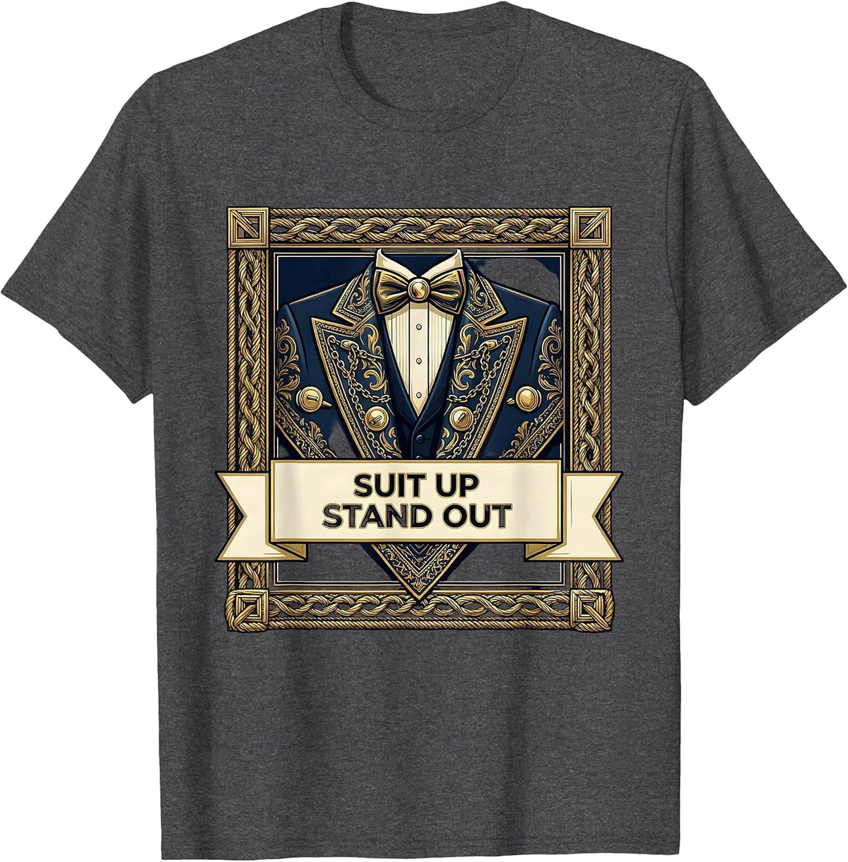 Men's Suit Up Stand Out Tuxedo Graphic Design T-Shirt - Dark Heather Grey