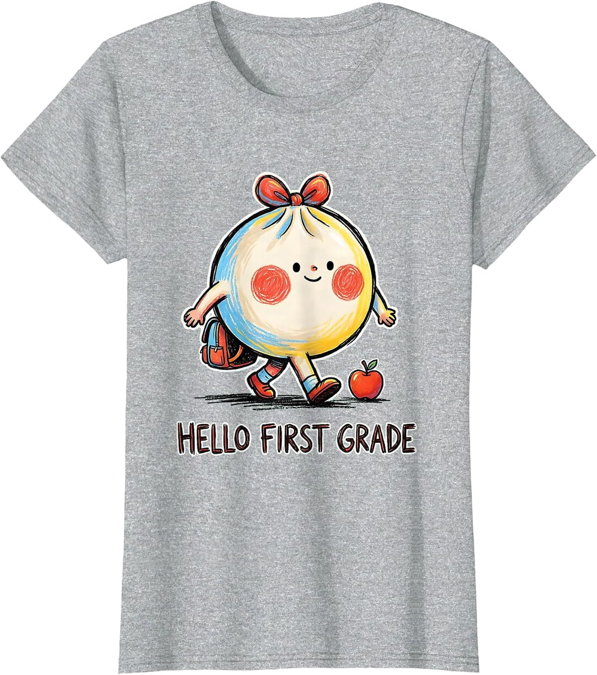 Hello First Grade Cute Dumpling Girl Teacher Back to School T-Shirt - Heather Grey