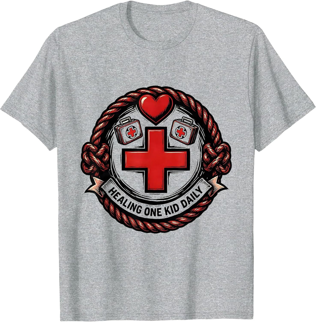 Men's Healing One Kid Daily School Nurse Design T-Shirt - Heather Grey