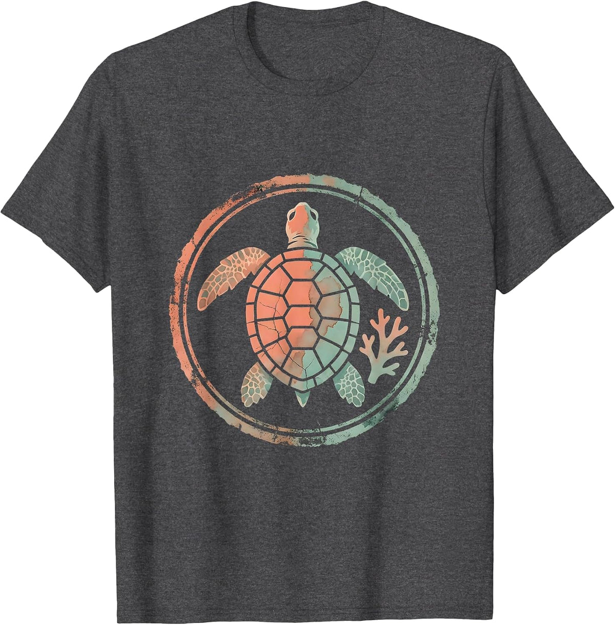 Men's Kids Sea Turtle Colorful Coral Reef Hawaiian Design T-Shirt - Dark Heather Grey