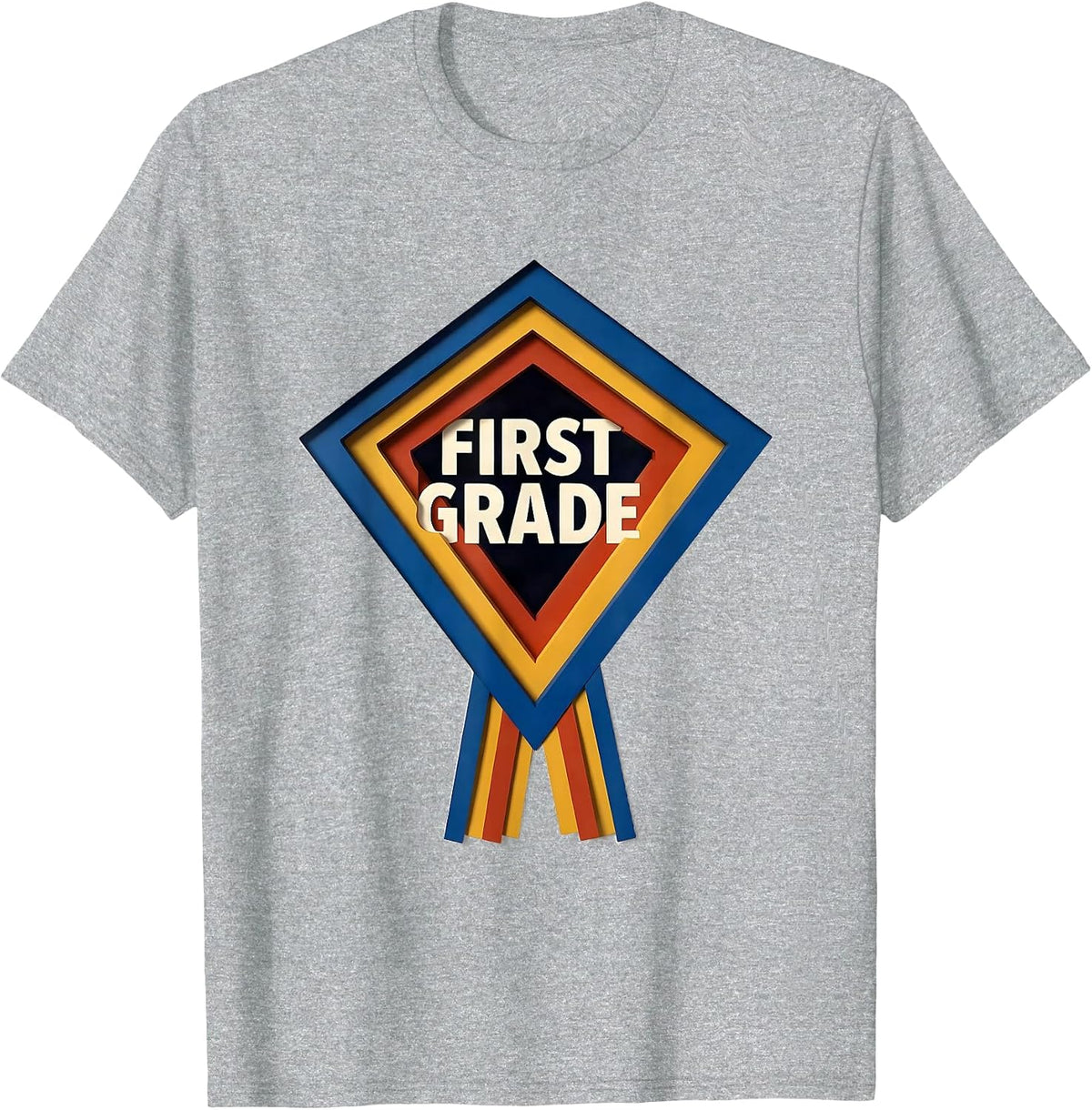 Men's First Grade Geometric Pennant Back To School Girl T-Shirt - Heather Grey