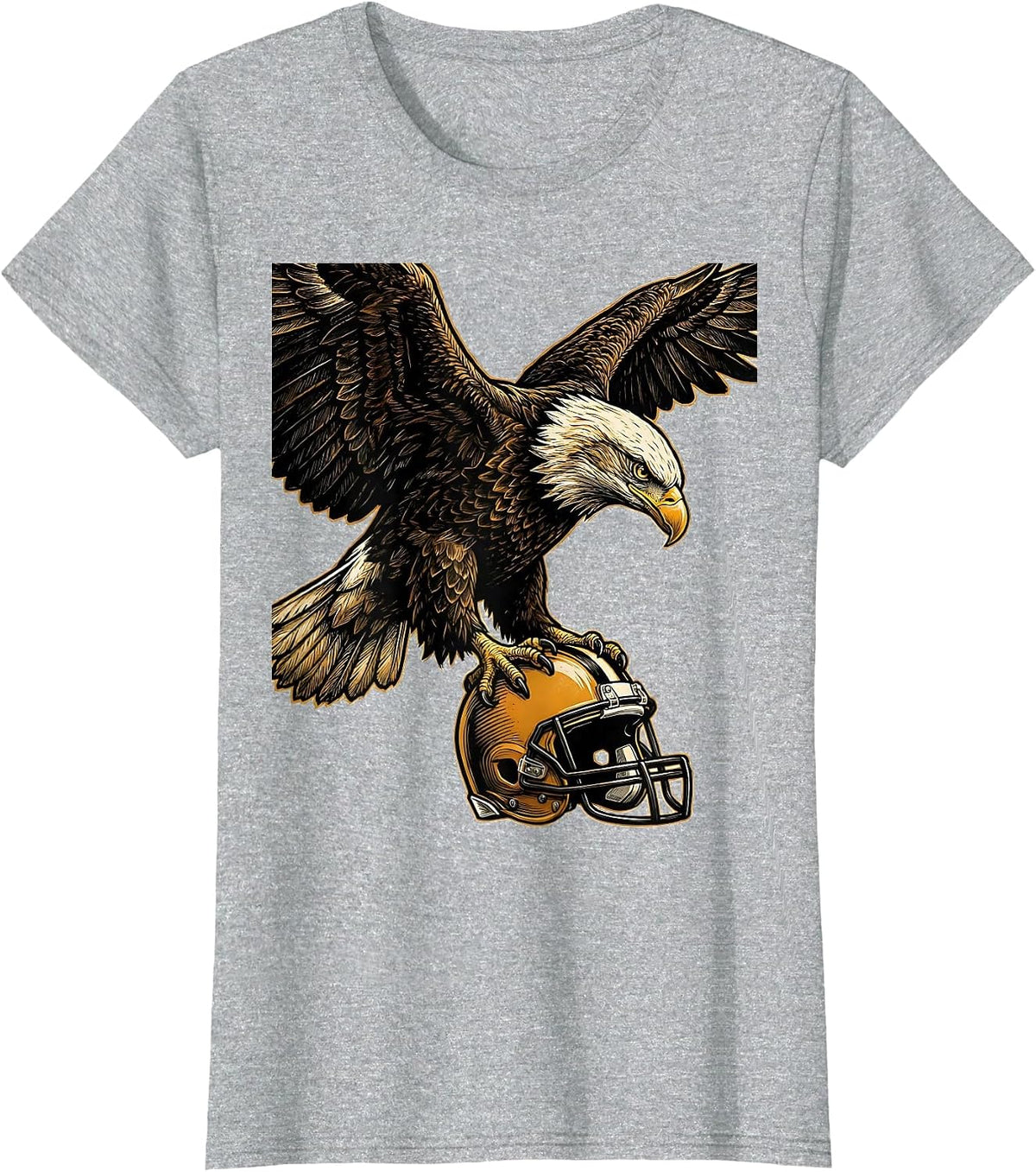 Bald Eagle on Football Helmet College Fan Graphic T-Shirt - Heather Grey