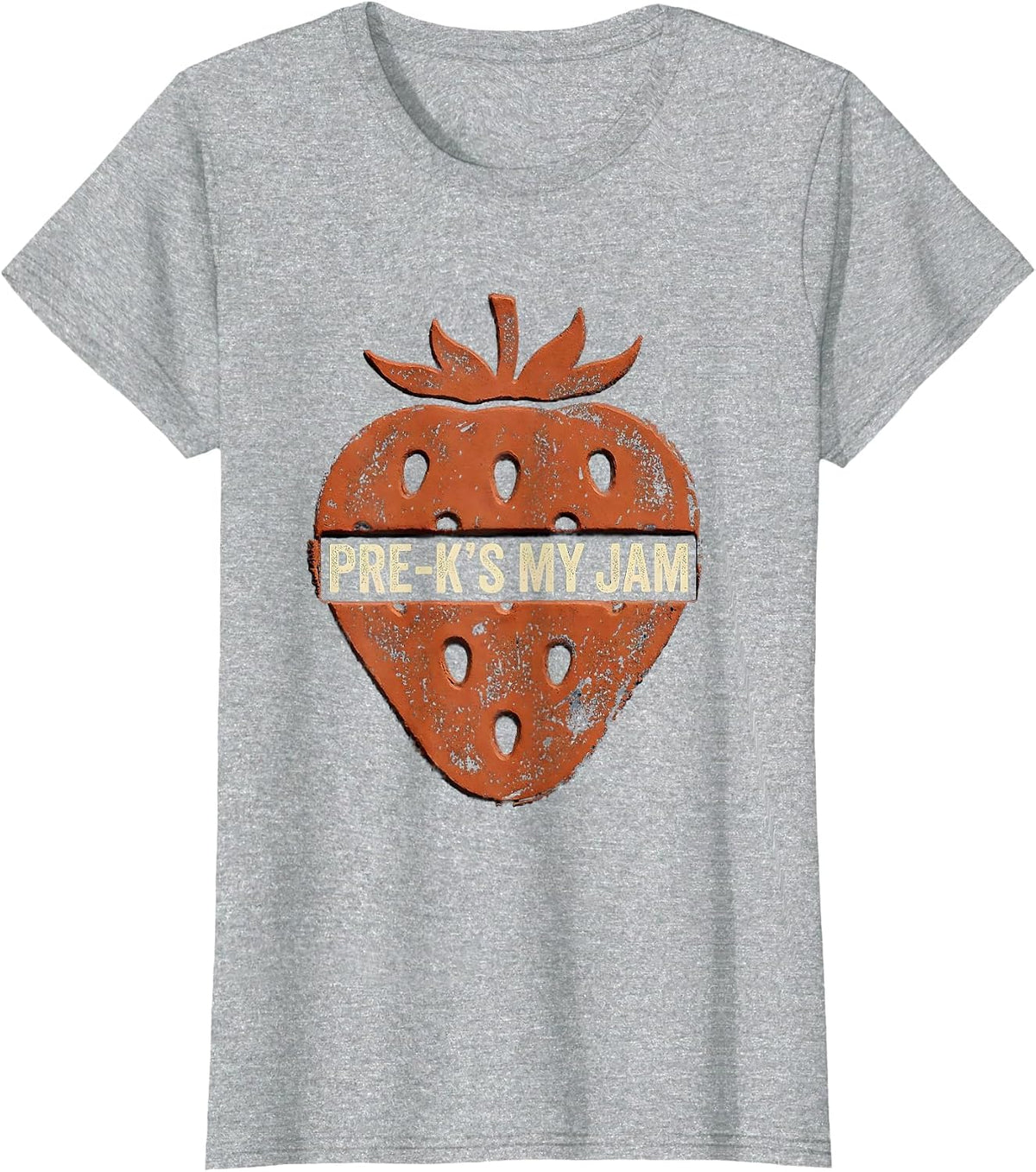Women's Pre-K's My Jam Strawberry Rubber Stamp Preschool Teacher T-Shirt - Heather Grey