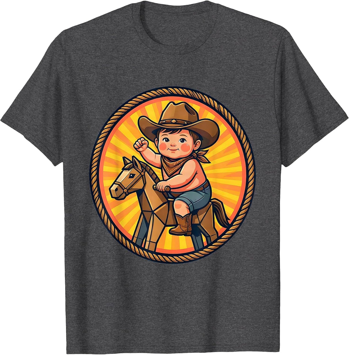 Men's Toddler Cowboy Riding Stick Horse at Full Gallop T-Shirt - Dark Heather Grey