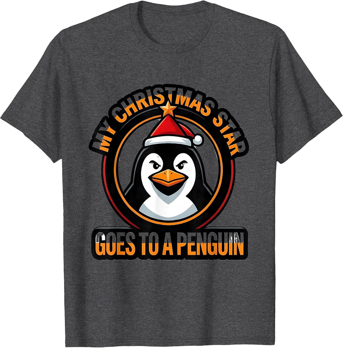 Men's My Christmas Star Goes To A Penguin Funny Penguin Lover T-Shirt - Dark Heather Grey