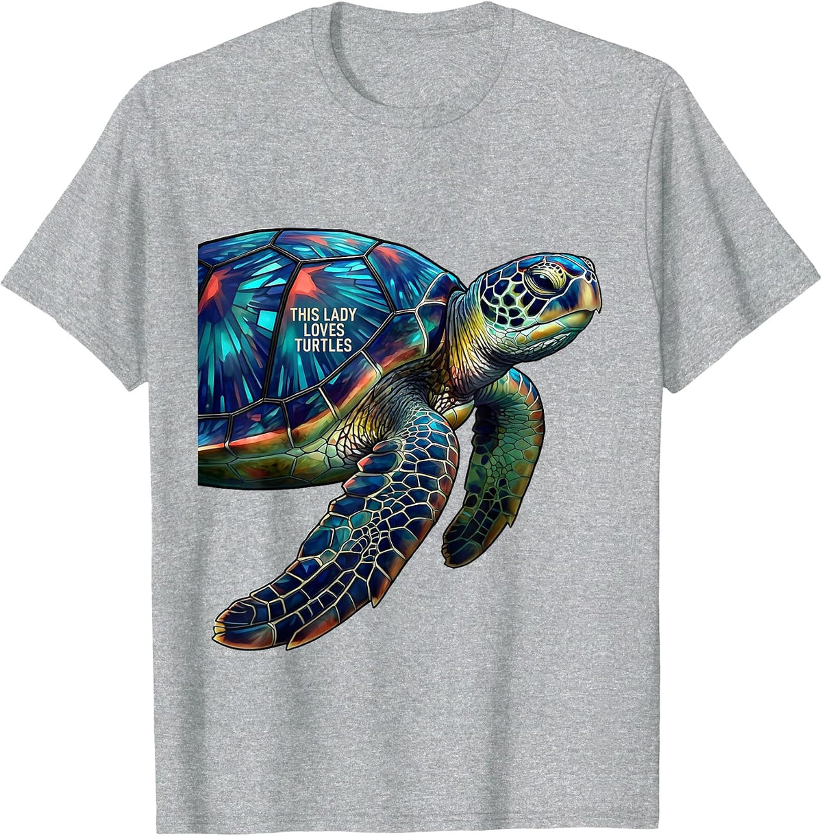 Men's This Lady Loves Turtles Stained Glass Mosaic Sea Turtle T-Shirt - Heather Grey