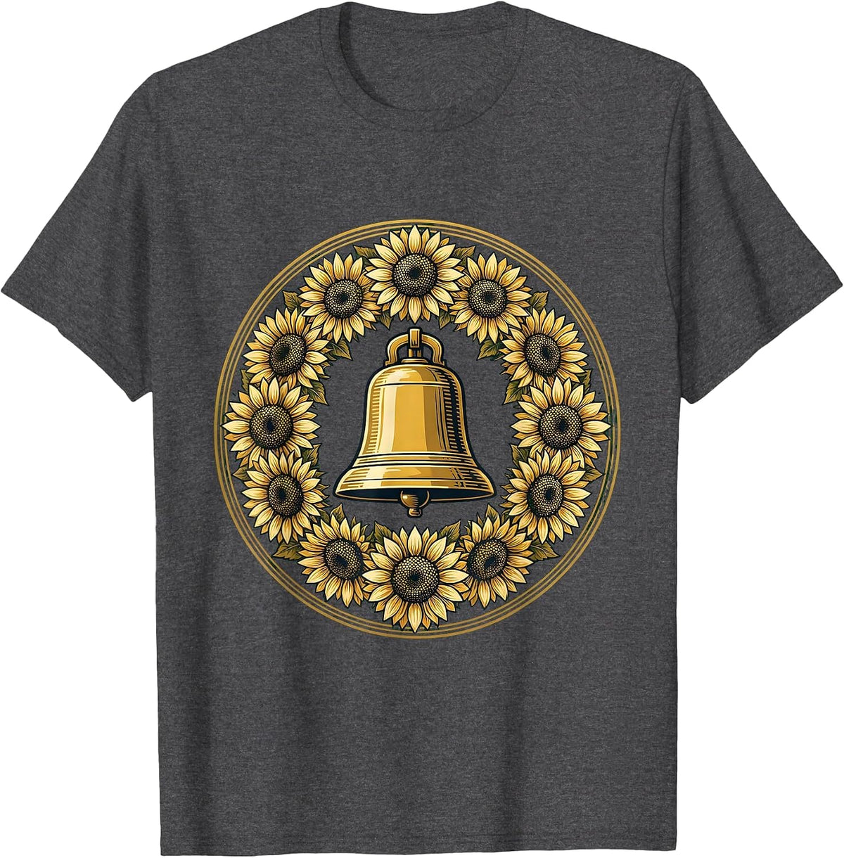 Elementary Teacher School Bell Sunflower Design T-Shirt - Dark Heather Grey