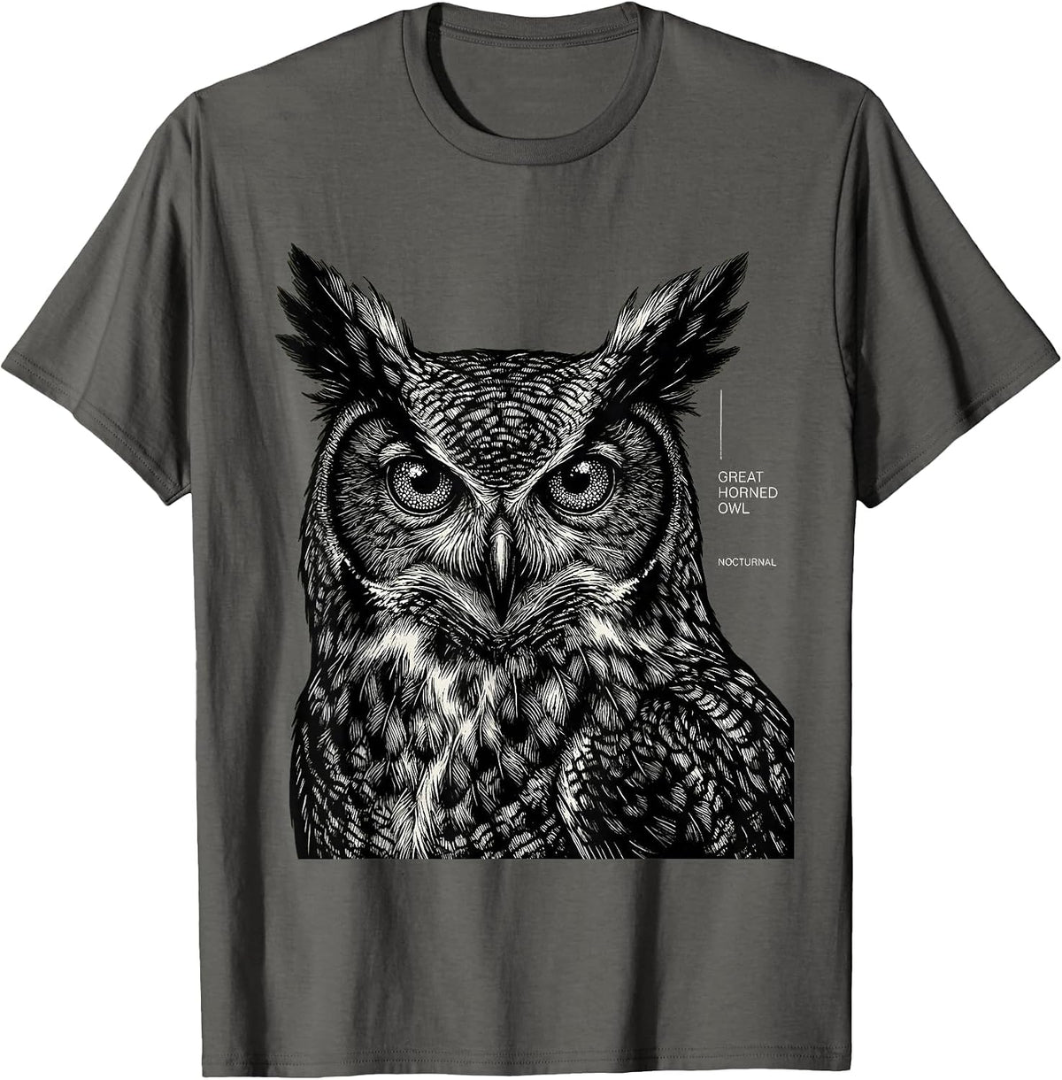 Great Horned Owl Nocturnal Wildlife Portrait Nature Art T-Shirt - Asphalt Grey