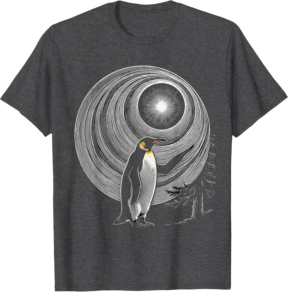 Penguin Starry Night Van Gogh Animal Lover Mashup T-Shirt - Dark Heather Grey