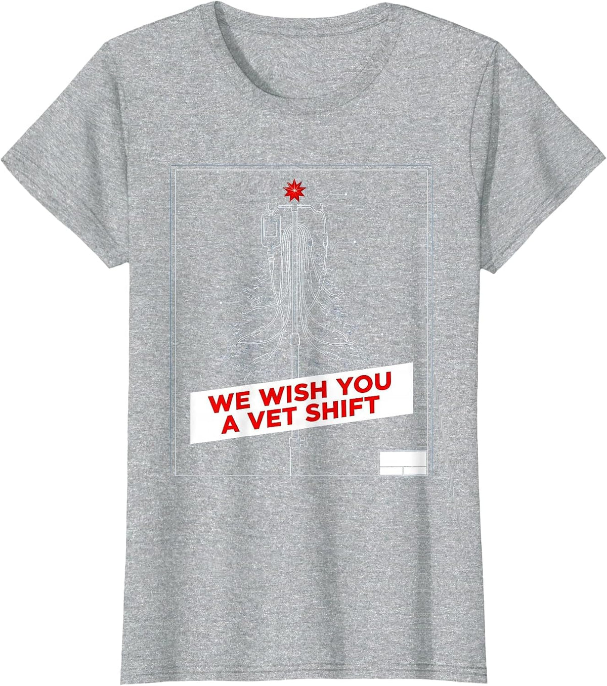 We Wish You A Vet Shift Technical Blueprint Veterinary Tech T-Shirt - Heather Grey