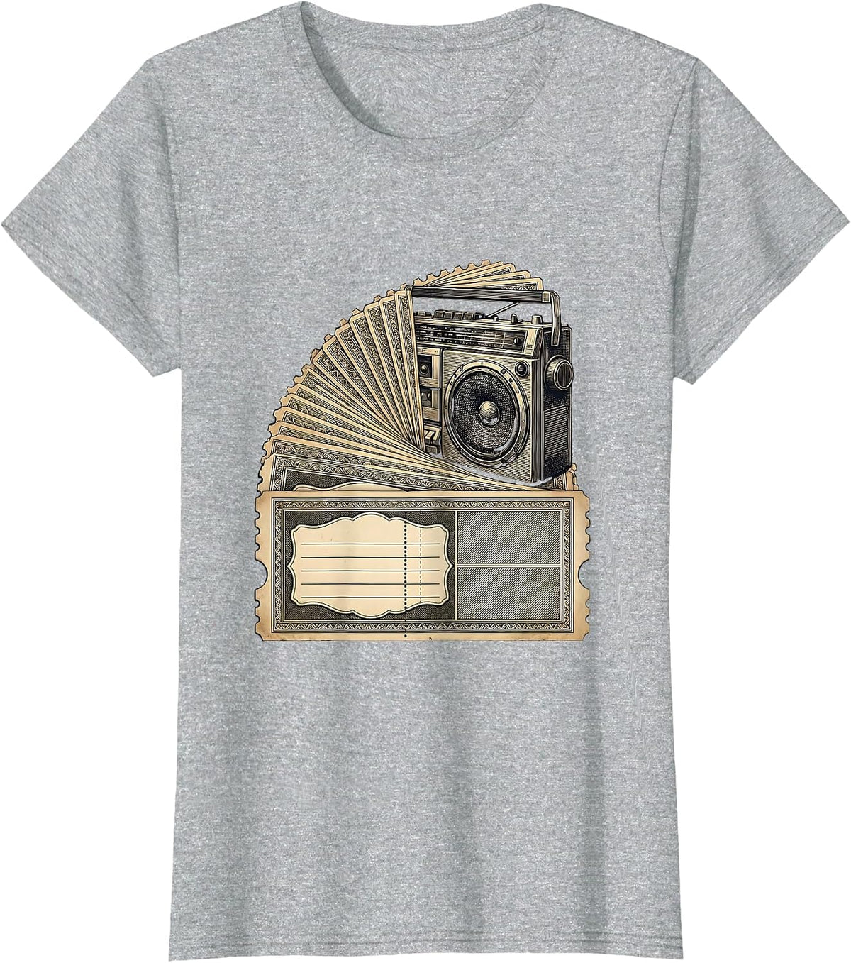 Food Stamp Coupon Parody Vintage Boombox Hip-Hop Humor T-Shirt - Heather Grey