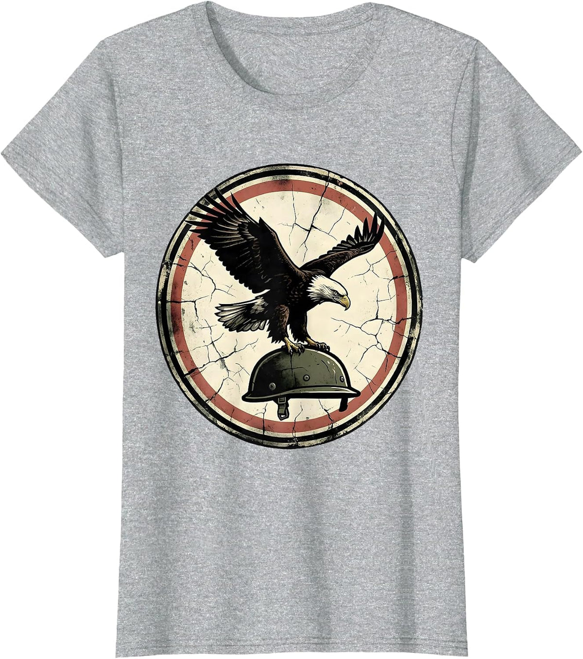 Women's Army Mom Bald Eagle Military Helmet Graphic T-Shirt - Heather Grey