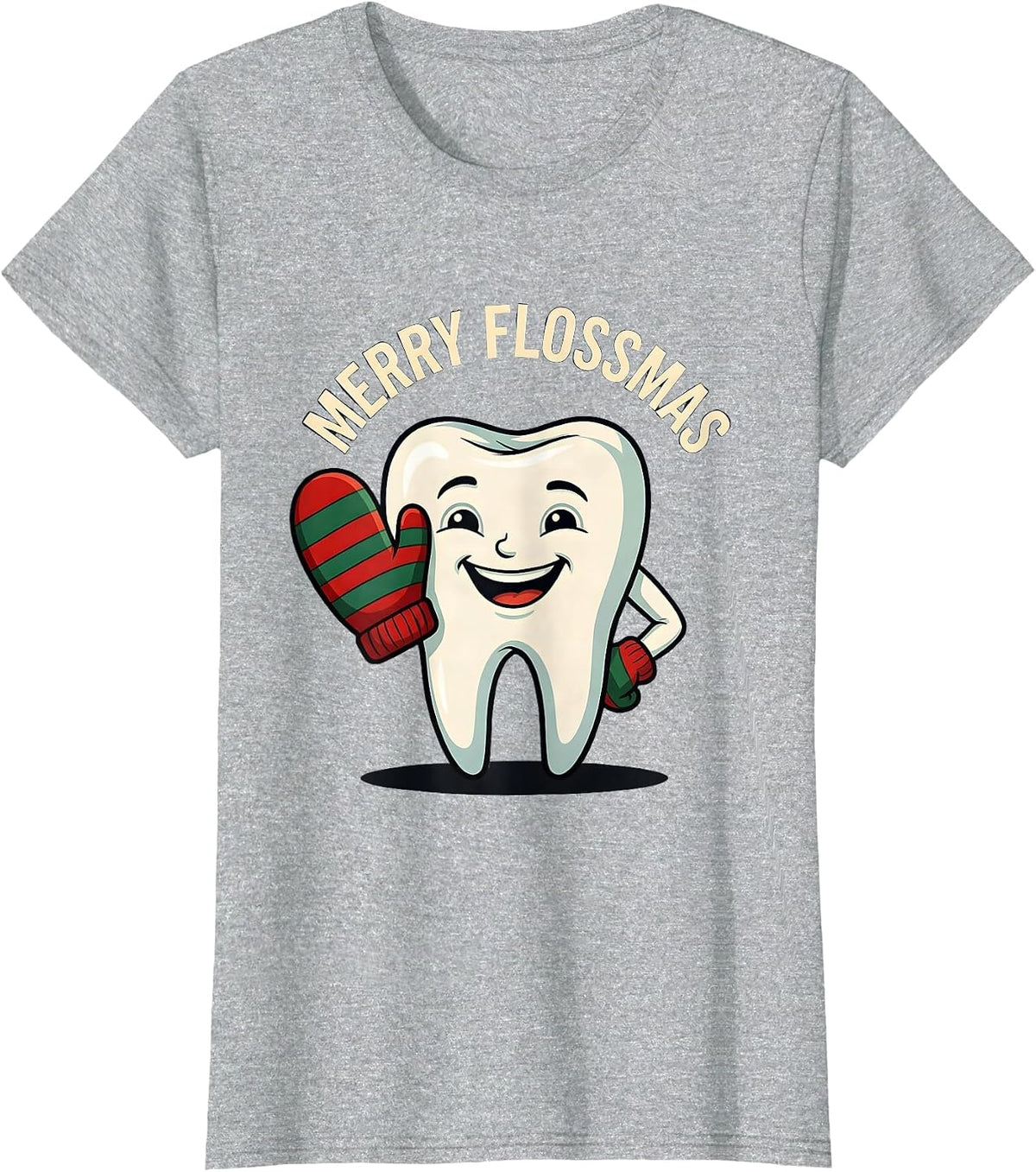 Women's Merry Flossmas Funny Dental Christmas Dentist Dental T-Shirt - Heather Grey