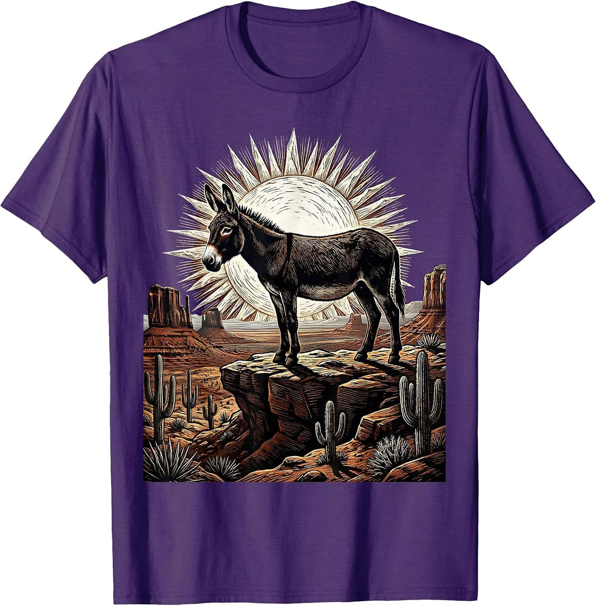 Donkey Silhouette Desert Sunset Graphic T-Shirt - Purple