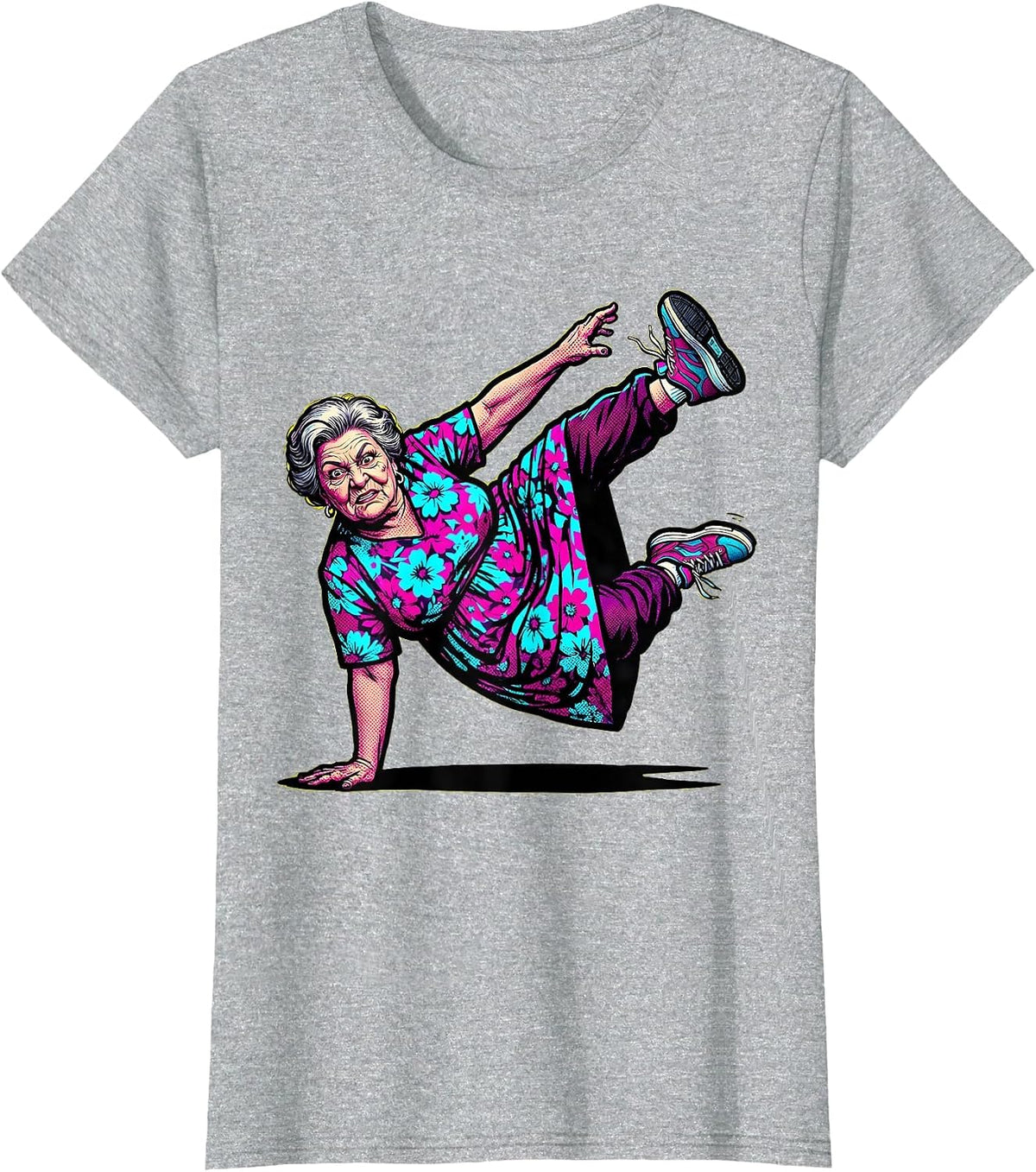 Women's Dance Grandma Hip-Hop Freeze Move Illustration T-Shirt - Heather Grey
