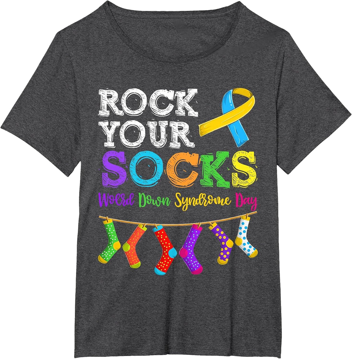 Men Women Kid Down Syndrome Awareness Shirt, Rock Your Socks T-Shirt - Dark Heather Grey