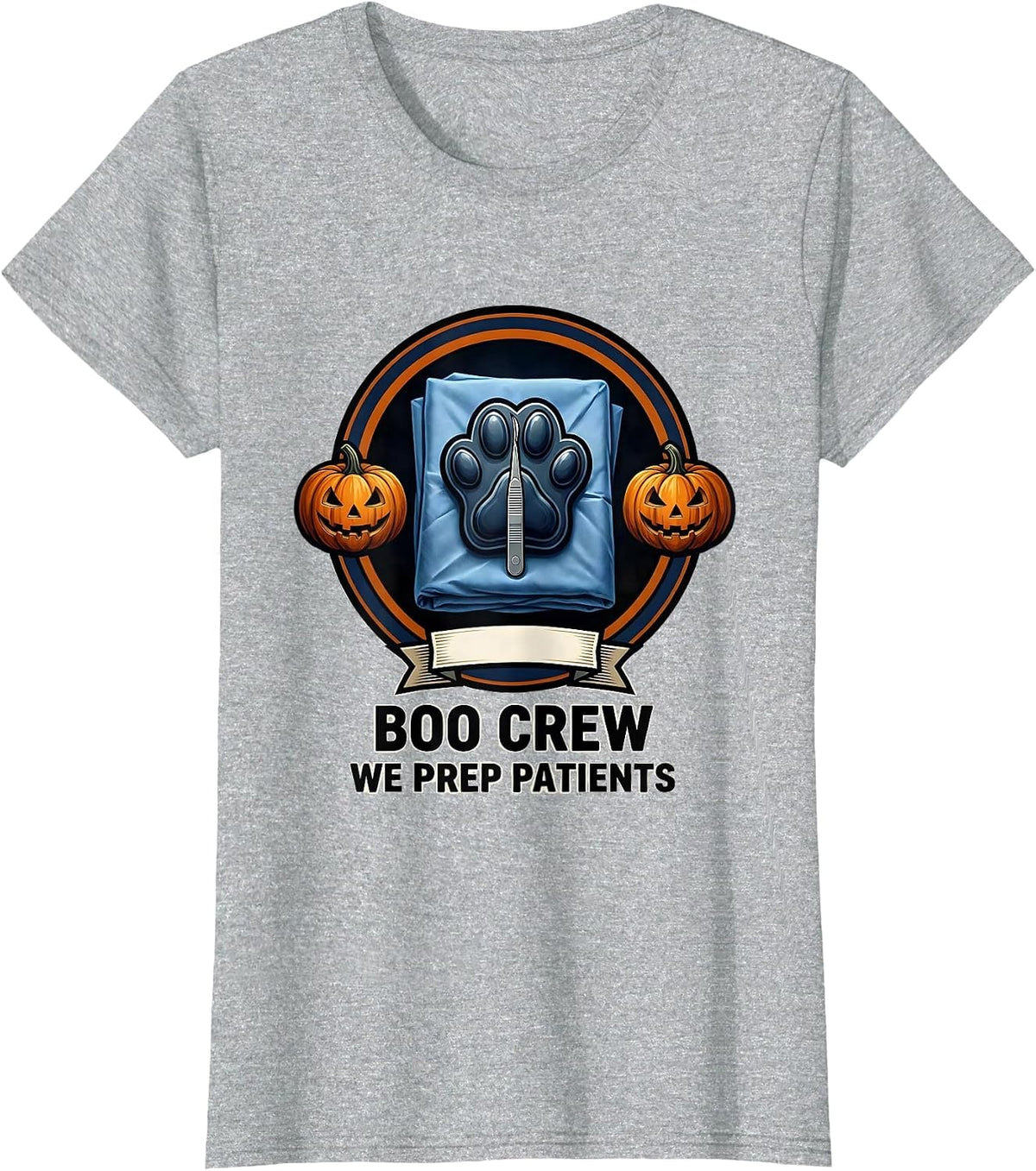 Women's Boo Crew We Prep Patients Funny Vet Tech Halloween Workplace T-Shirt - Heather Grey