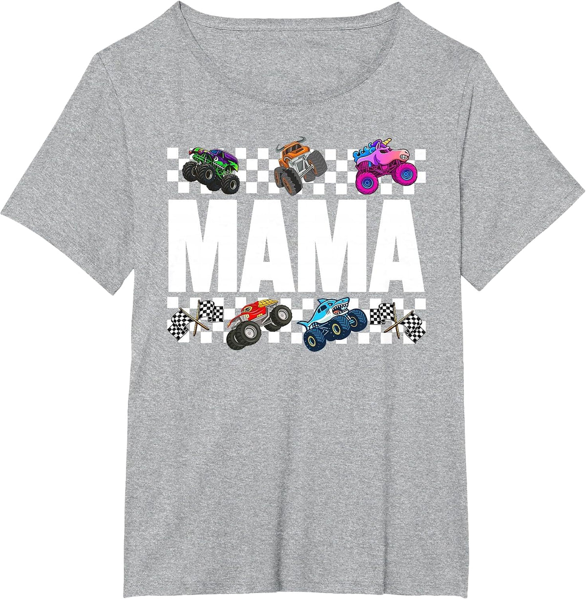 Mama Monster Truck Family Crew Birthday Matching Women Mom T-Shirt - Heather Grey