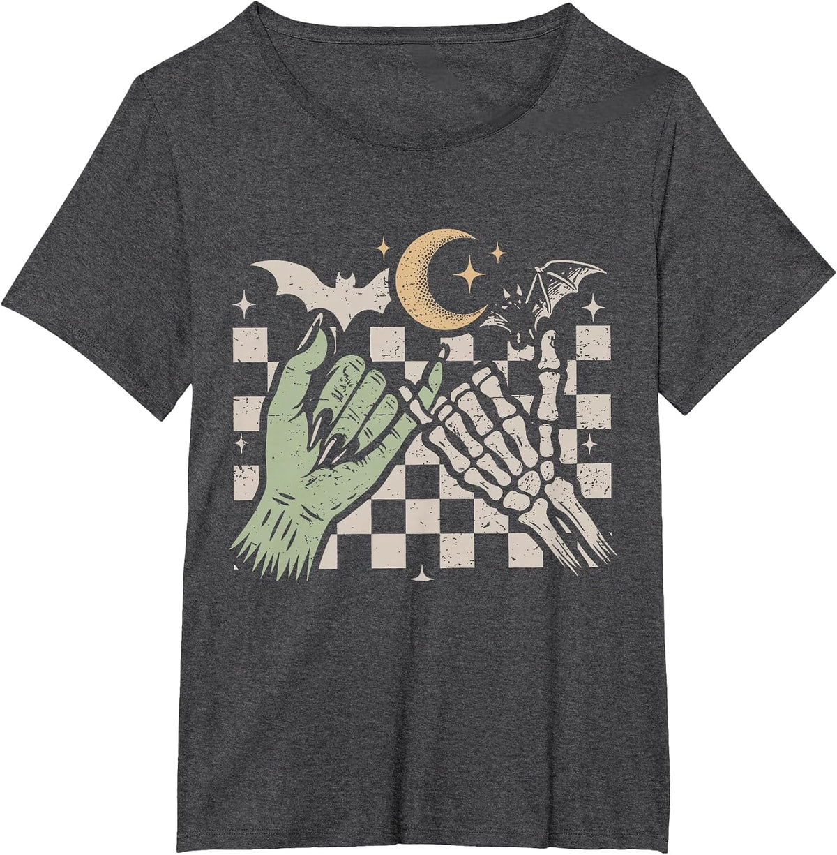 Pinky Promise Skeleton Bat Spooky Season Halloween Vibes T-Shirt - Dark Heather Grey