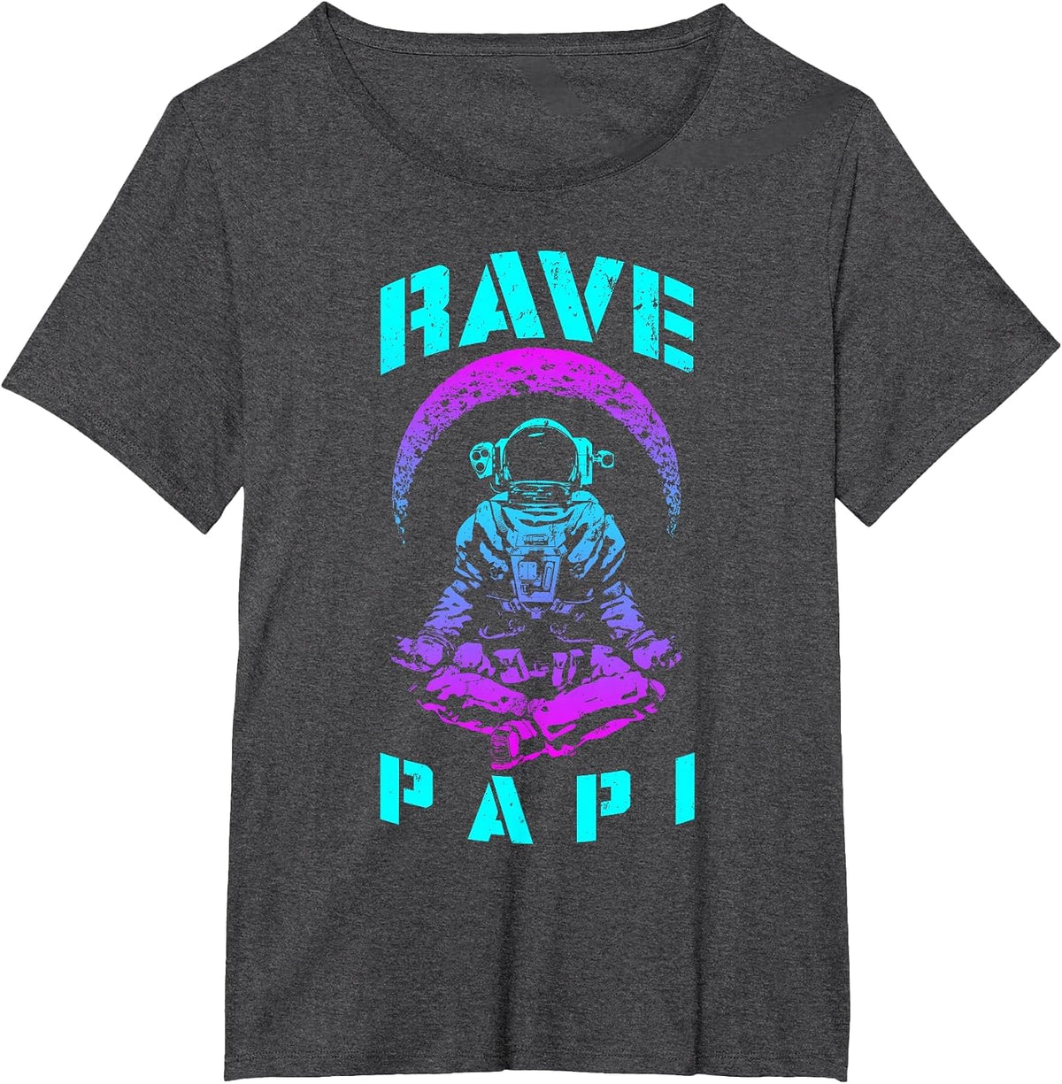 Rave Papi EDM Music Festival Trippy Astronaut Crescent Moon T-Shirt - Dark Heather Grey