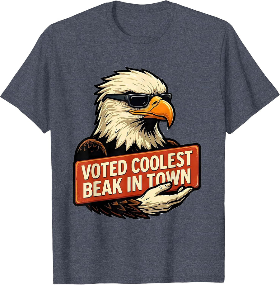 Voted Coolest Beak In Town Retro Bald Eagle Mascot Humor T-Shirt - Heather Blue