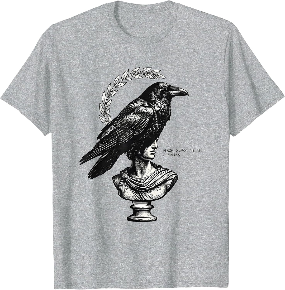 Men's Perched Upon A Bust Of Pallas Gothic Literary Raven Edgar T-Shirt - Heather Grey