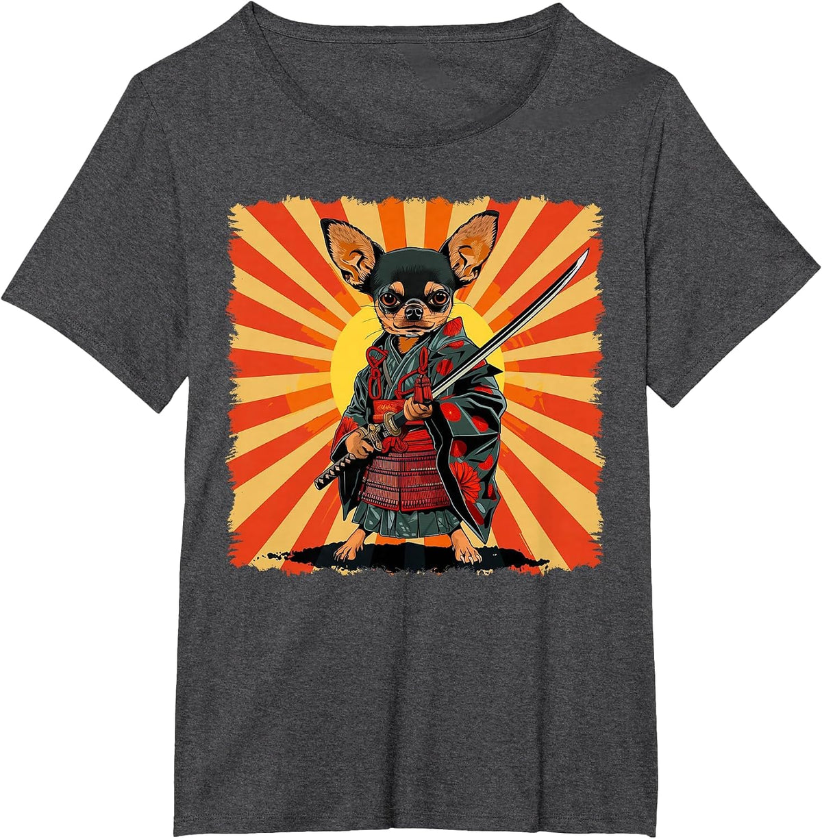 Chihuahua Dog Japanese Art Samurai Ukiyo-e T-Shirt - Dark Heather Grey