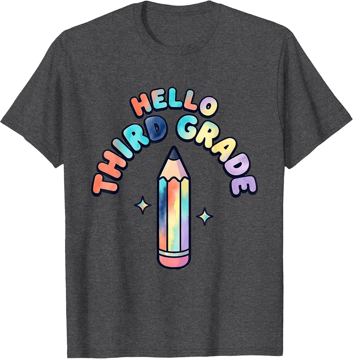 Men's Hello Third Grade Colorful Elementary Girl Back To School T-Shirt - Dark Heather Grey