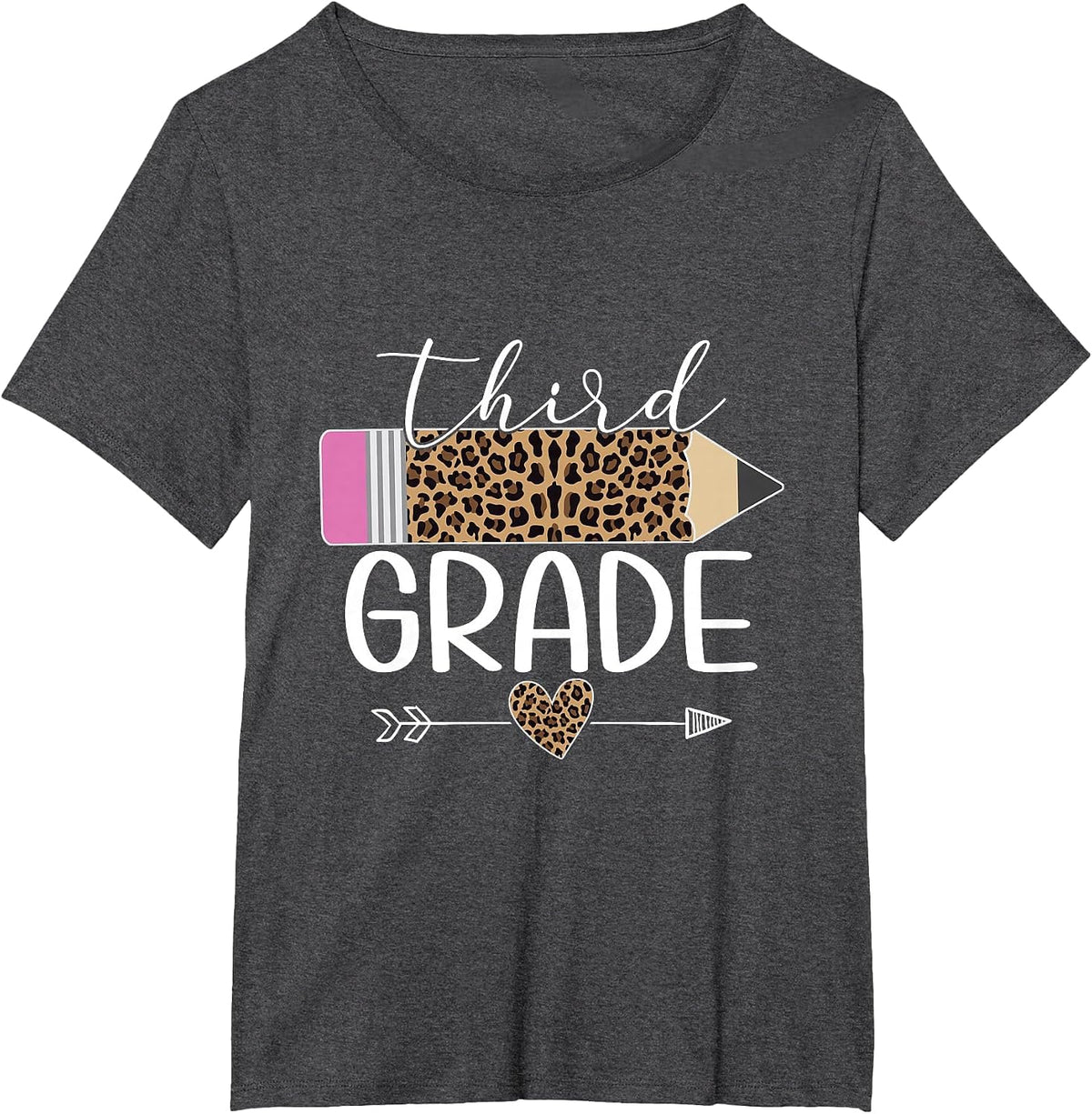 Third Grade Leopard Pencil Back to School Teachers Students T-Shirt - Dark Heather Grey