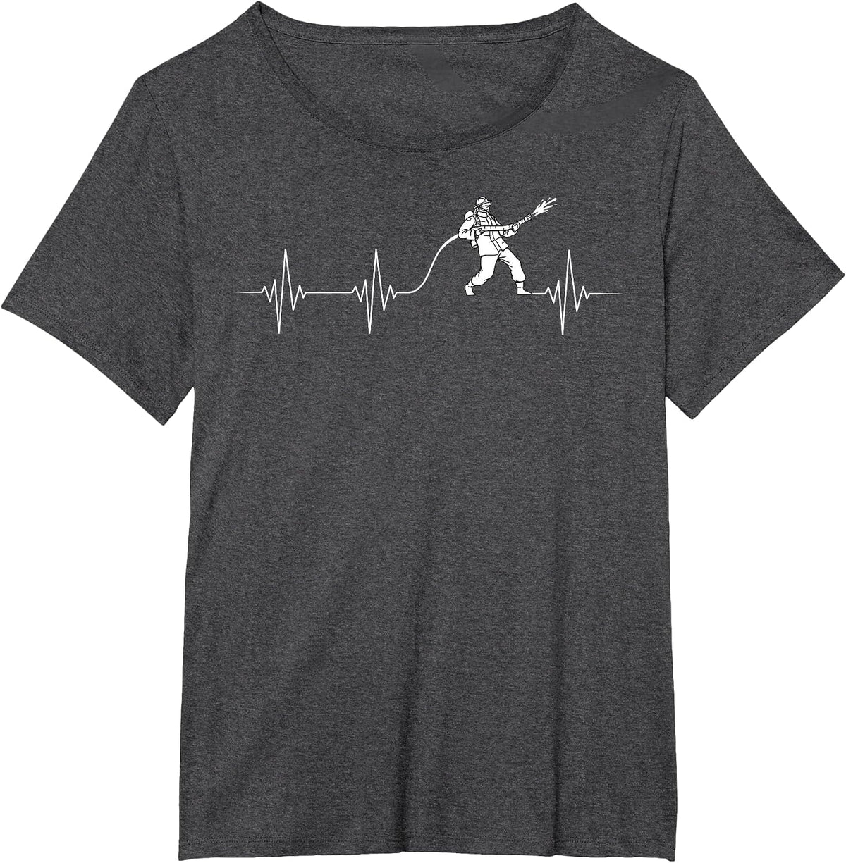 Firefighter Heartbeat Fireman Firefighting Rescuer Volunteer T-Shirt - Dark Heather Grey