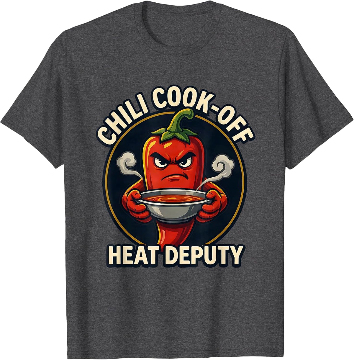 Men's Chili Cook-Off Heat Deputy Funny Spicy Food Humor T-Shirt - Dark Heather Grey