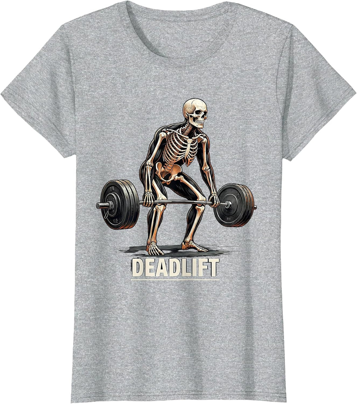 Women's Deadlift Horror Skeleton Gym Workout Halloween Humor T-Shirt - Heather Grey