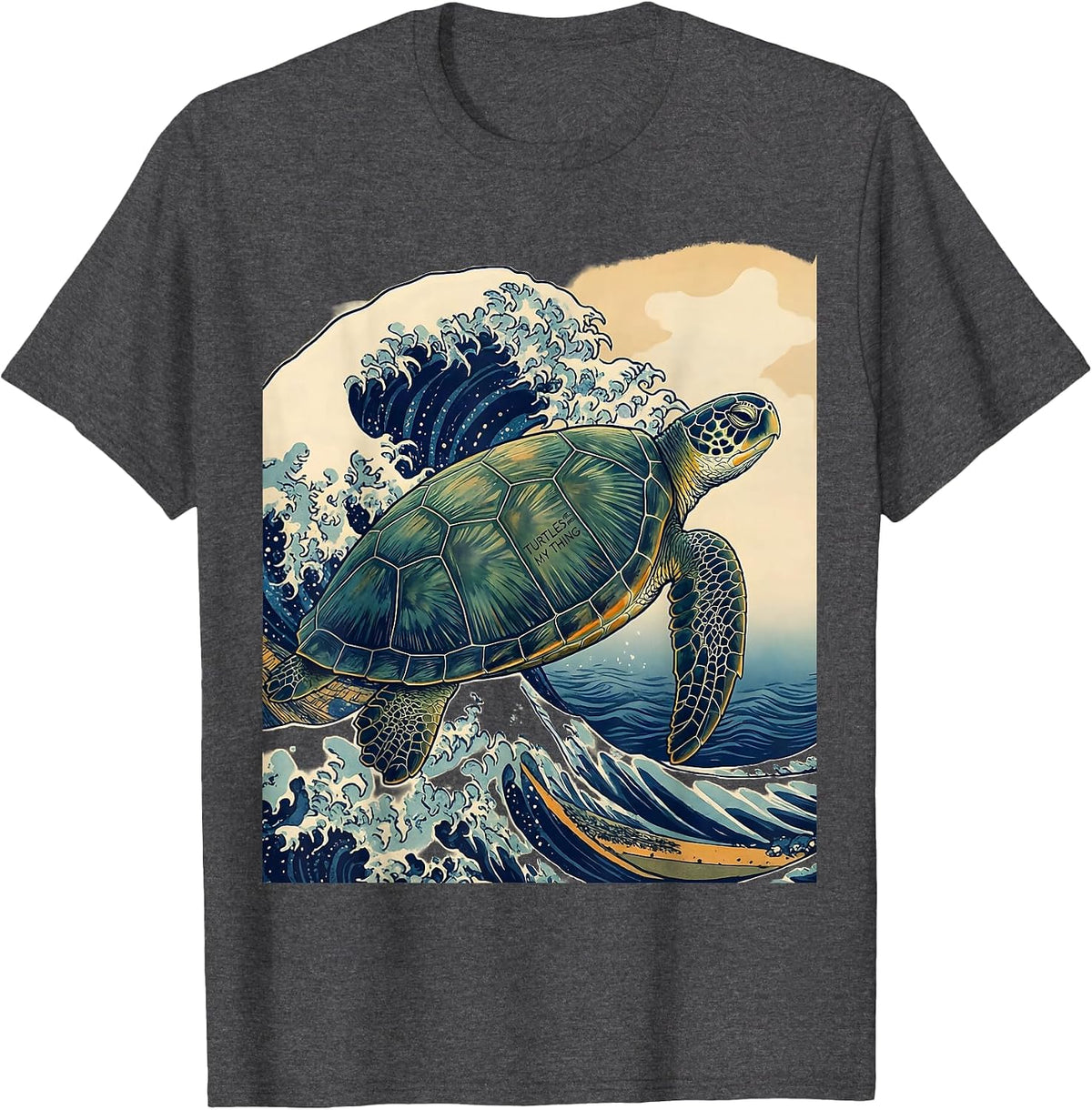 Turtles Are My Thing Ukiyo-e Sea Turtle Lover Gift T-Shirt - Dark Heather Grey